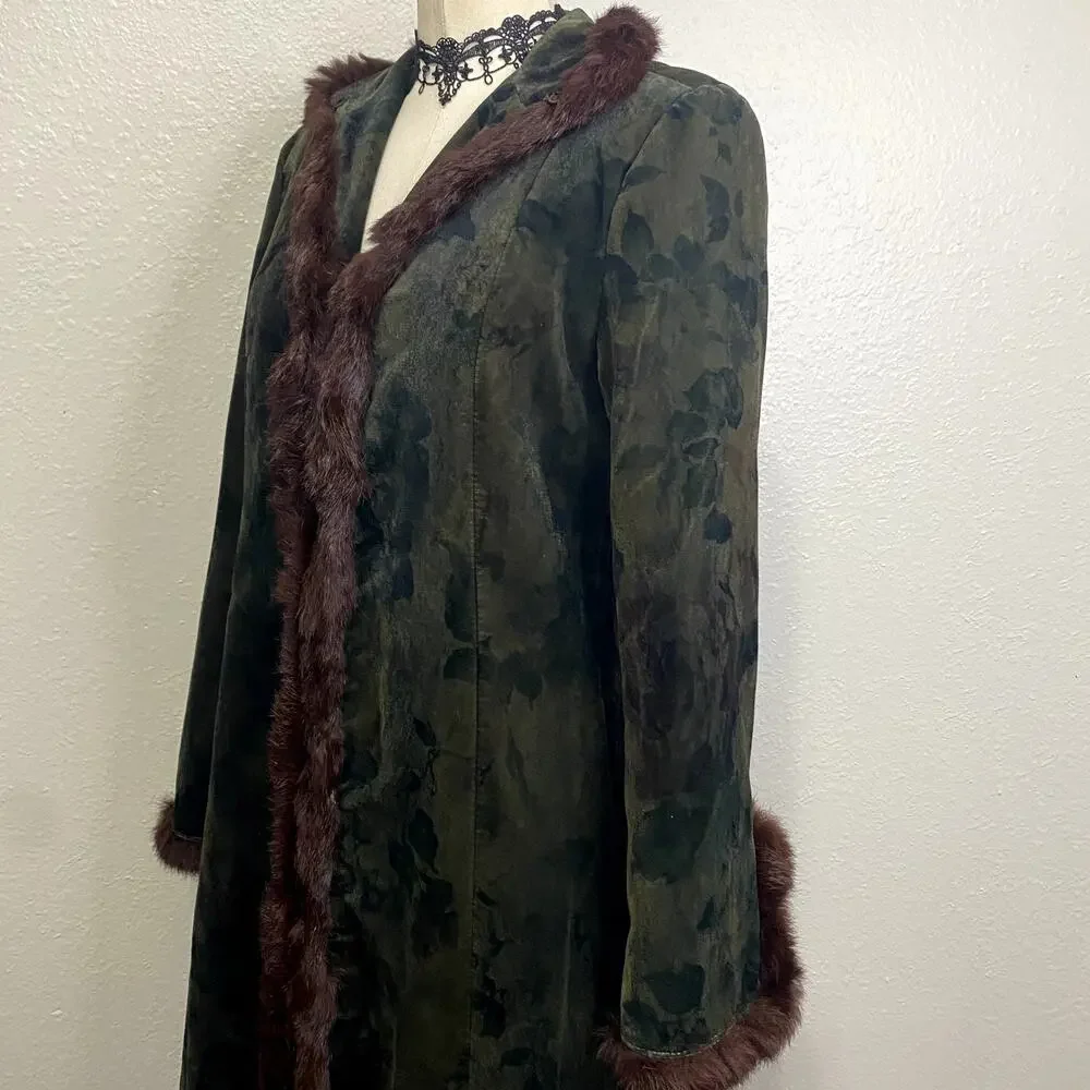 Vintage Madeline Velvet and Genuine Fur Trim Floor Length Coat Grunge Goth - Picture 12 of 16